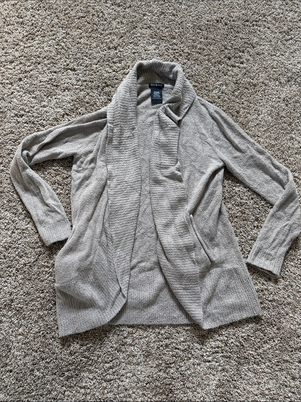 Beige Open-Front Shawl Cardigan